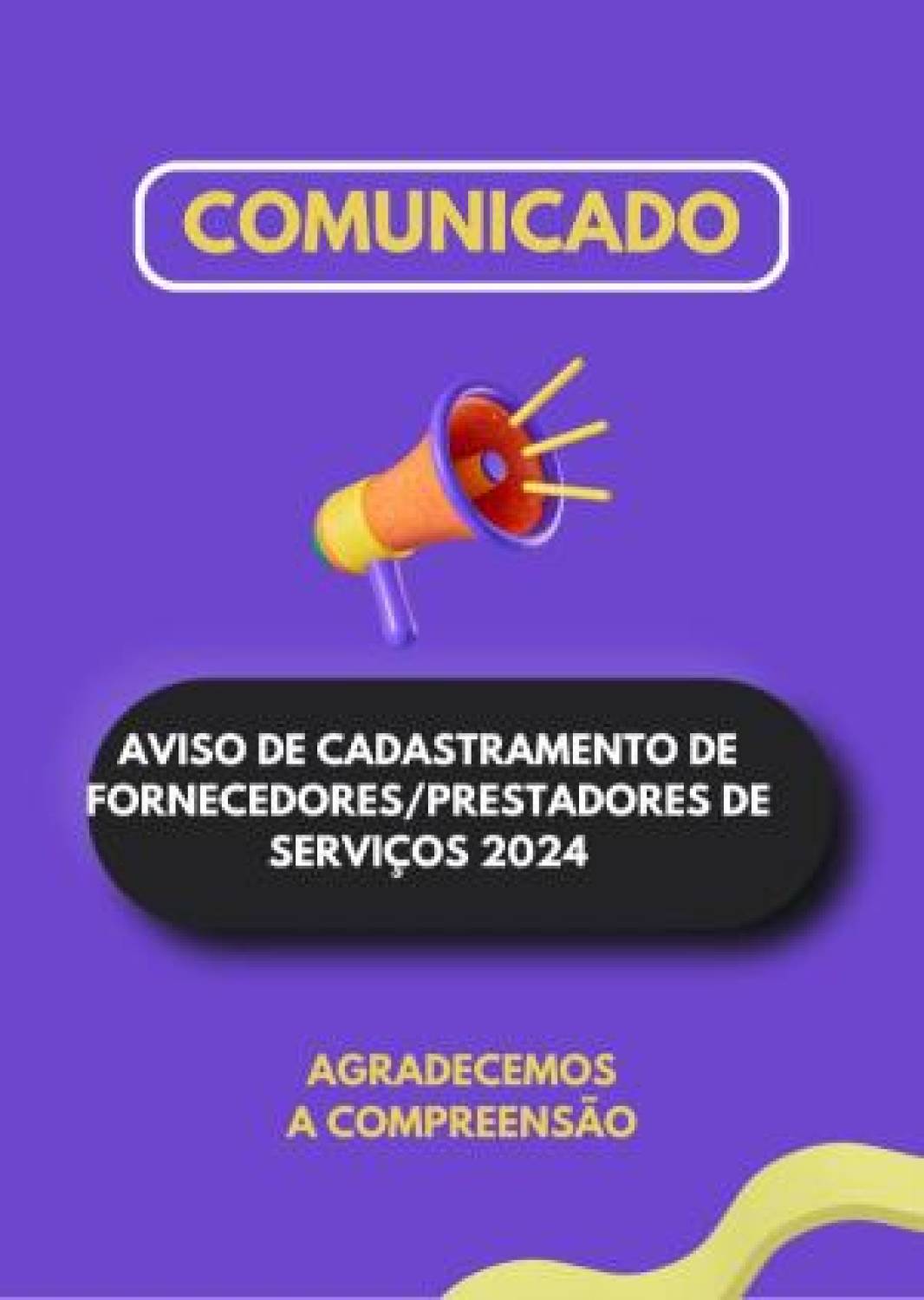 AVISO DE CADASTRAMENTO DE FORNECEDORES/PRESTADORES DE SERVIÇOS 2024